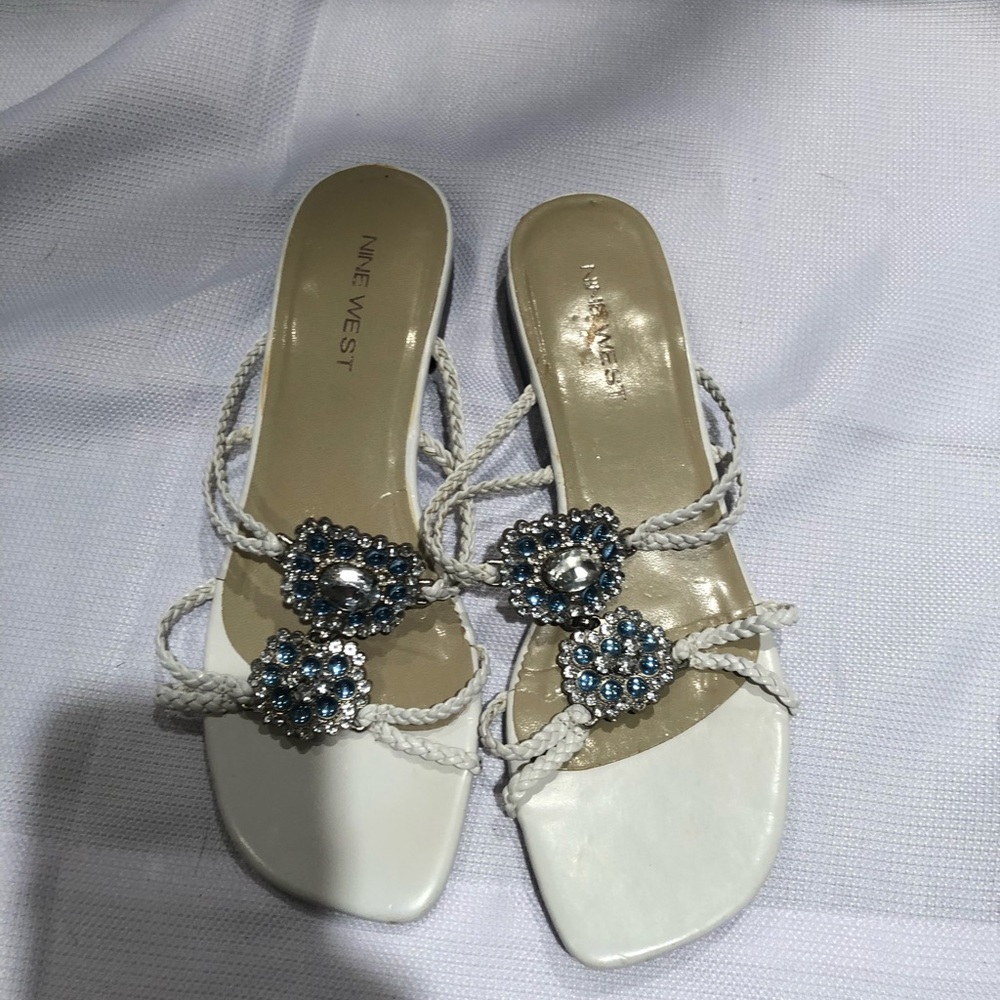Beautiful white jeweled  flat sandals